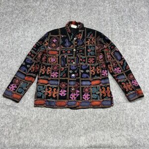 Chicos Jacket Womens 0 Embroidered Boho India Rayon Multicolor Trim Open Front